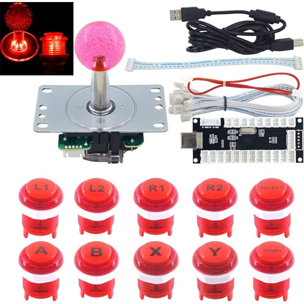 SJ@JX Arkādes spēļu LED DIY komplekts Mehāniskā tastatūras slēdža Arcade LED poga LED Joystick kontrolieris Nulles kavēšanās USB kodētājs PC MAME Retropie Jamma Red