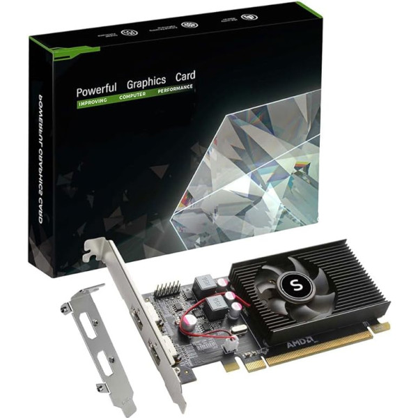 SAPLOS Radeon HD 6570 Grafiskā karte, 2 HDMI, 1G GDDR3 64 bitu, videokartes PC, zema profila grafiskā karte, datora GPU, PCI Express x 16, 2K atbalsts