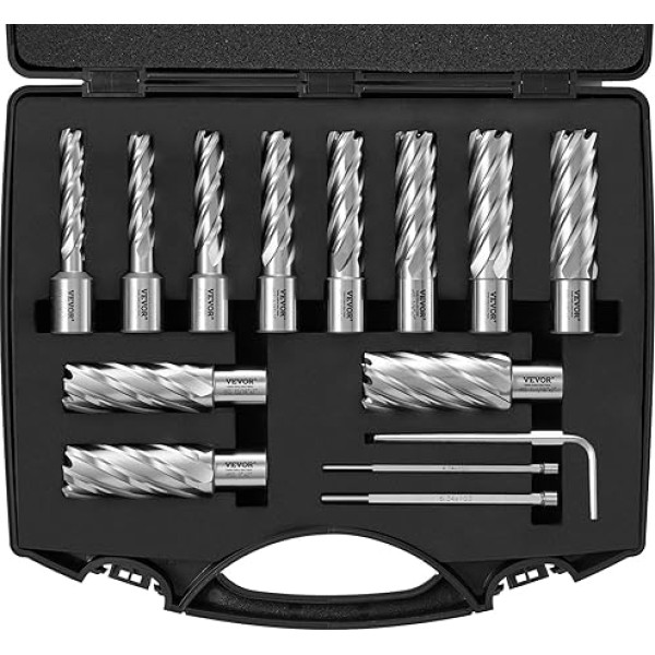 VEVOR Metāla urbju komplekts 13 gab. 7/16, 1/2, 9/16, 11/16, 5/8, 3/4, 13/16, 7/8, 15/16, 1, 1-1/16 collas, serdes urbju komplekts 50,8 mm griešanas dziļuma gredzenu frēžu komplekts, magnētisko urbju piederumi