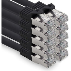 freiwerk 2,0m - schwarz - 10 Stück CAT.7 Netzwerkkabel Lan Ethernet Patch Kabel S-FTP LSZH PIMF 10GB s RJ45 Stecker Cat6a