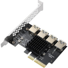 YABOANG PCIe Splitter 1 to 4 PCIe Riser Card, PCIe 4X to External 4 USB 3.0 Adapter Multiplier (PCI-E Signal) for Bitcoin Miner Device