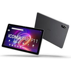 Acer Iconia Tab P11 planšetdators ar 11 collu 2K WUXGA IPS skārienjūtīgo ekrānu un portfeļa korpusu (MediaTek MT8781, 8 GB RAM, 128 GB SSD, Bluetooth, USB-C, Wi-Fi, MicroSD, Android 14), melns, metāla apdare