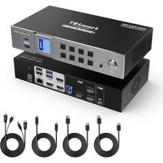 TESmart USB3.0 HDMI DP USB C KVM slēdzis 2 PC 3 monitoriem