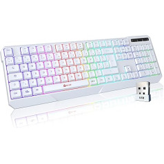 KLIM Chroma bezvadu spēļu tastatūra - UK izkārtojums - izturīga, ergonomiska, ūdensizturīga, klusa - RGB bezvadu spēļu tastatūra PC PS4 PS5 Mac - balta