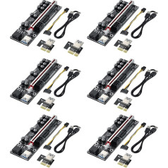 YBBOTT Riser 1X to 16X GPU Riser Card V011-PRO, ar 0,6 m USB 3.0 pagarināšanas kabeli - 2 x 6-pin powered - 10 cietie kondensatori - Graphics Extender Riser Card for Bitcoin Ethereum Mining Rig ETH (6 gab.)