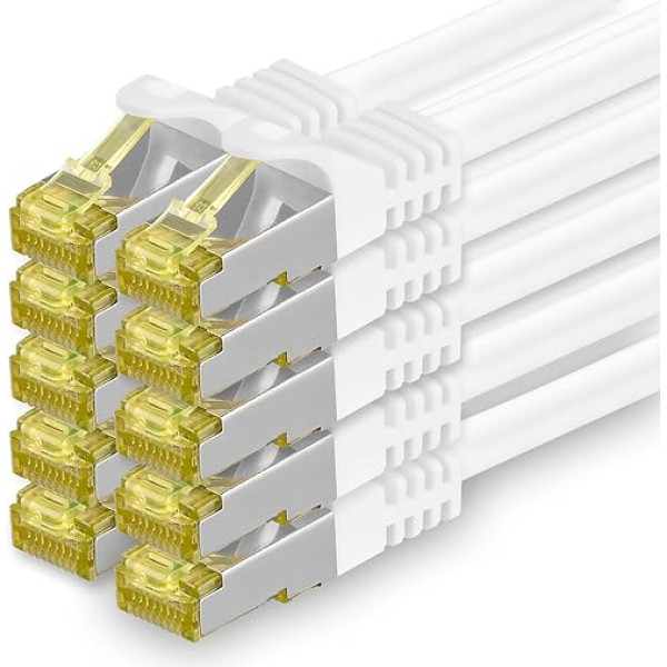 1CONN 10x 1,0 m CAT-7 Cat.7 tīkla kabelis, Ethernet, LAN un Patch kabelis RJ-45 SFTP 10GB/s White