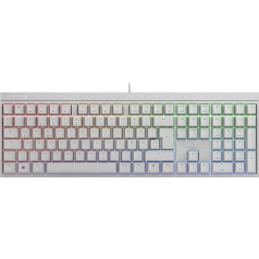 CHERRY MX 2.0S, vadu spēļu tastatūra ar RGB apgaismojumu, vācu izkārtojums (QWERTZ), izstrādāta Vācijā, oriģināli MX Silent Red slēdži, balta krāsa