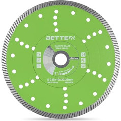 BETTERI Dimanta griešanas disks 230 mm x 22,23 mm, Dimanta griešanas disks flīžu, betona, akmens, ķieģeļu, mūra, bloku griešanai, rūpnieciskās kvalitātes dimanta disks griešanas griezējiem