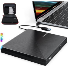 PeroBuno USB 3.0 un C tipa ārējais CD/DVD/+RW CD-ROM ārējais CD/DVD/+RW CD-ROM datoram, klēpjdatoram, galddatoram, iMac MacBook Pro/Air Windows 11/10/8/7/XP, Linux Mac OS ar kastīti