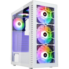 Kolink Observatory HF Glass PC korpuss, 6 ARGB ventilatori, 330 mm GPU Freedom, ATX pamatplate, stikla priekšējā plāksne, tērauds, Mid-Tower, balts