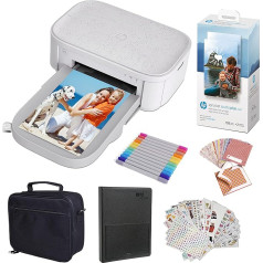 HP Sprocket Studio Plus 4 x 6 collu tūlītējais printeris - iepakojums: Fotoalbums, marķieris, fotopapīrs un uzlīmes.