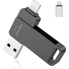 USB Stick 128 GB for iPhone Apple Certified Lightning, Vackiit USB C Stick USB 3.0 Photo Stick iPhone, Memory Extension Stick for iOS, iPad, OTG Android Mobile Phone, PC with MFI Lightning, USB 3.0,