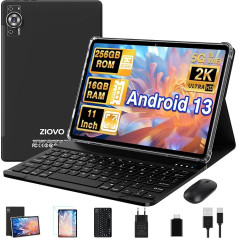 ZIOVO 2024 Jaunākais planšetdators 11 collu, 16GB RAM + 256GB ROM/TF 1TB, Android 13 Tablet PC, Octa-Core 2.0 GHz, 8600mAh, FHD 2000 x 1200, 5+13+2MP, 5G WiFi, BT 5.0, Widget, AGPS planšetdators ar peli un tastatūru -