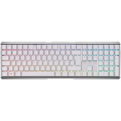 CHERRY MX 3.0S bezvadu mehāniskā spēļu klaviatūra ar RGB apgaismojumu, vācu izkārtojums (QWERTZ), Bluetooth, bezvadu vai vadu savienojums, MX Brown slēdži, balta krāsā