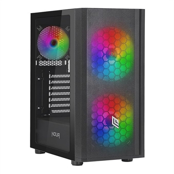 Noua Orizon M101 Black ATX korpuss datorspēlēm, atbalsta E-ATX, 0,50 mm SPCC, 3 adresējami ARGB LED ventilatori (2 x 200 mm + 1x 120 mm), tīklveida priekšējais un rūdīta stikla sānu panelis