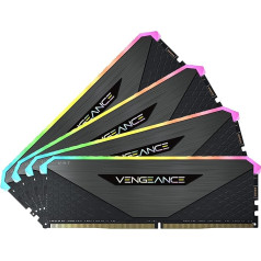 Corsair Vengeance RGB RT 128GB (4 x 32GB) DDR4 3600MHz C18 atmiņa (dinamiskais RGB apgaismojums, optimizēta AMD 300/400/500 sērijai, Intel 300/400/500 sērijai) melna