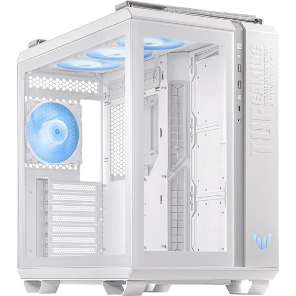 ASUS TUF TUF Gaming GT502 Plus White - spēļu ATX šasija (dubultā kamera, neatkarīgas dzesēšanas zonas CPU un GPU, sānu paneļi bez instrumentiem, USB 3.2 Gen 2 Type-C priekšējais)