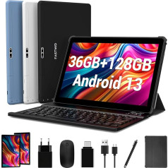 FASTWD Tablet 2024 Jaunākais Android 14 planšetdators 10 collu planšetdators 5G WiFi 36GB RAM + 128GB ROM (1TB TF), akumulators 8000mAh, planšetdators 2 in 1 ar tastatūru, pildspalvu, peli, pelēks