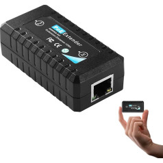 Revotech 1 porta PoE pagarinātājs, 15 W PoE izeja līdz 120 m, 10/100 Mbps pārraide, atbilst IEEE802.3af/at, PoE adapteris PoE kamerām/telefoniem/bezvadu AP (PoE5002)