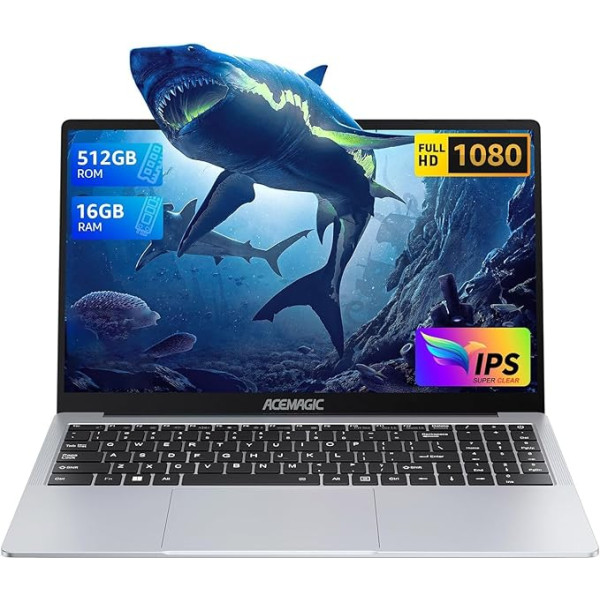 ACEMAGIC 15,6 collu portatīvais dators, 16 GB DDR4, 512 GB SSD, Alder Lake N95 (līdz 3,4 GHz), 1920 x 1200 IPS Full HD portatīvais, metāla korpuss, WiFi, BT5.0, 3 x USB 3.2, HDMI, C tipa Office 2024 (sudraba krāsā)