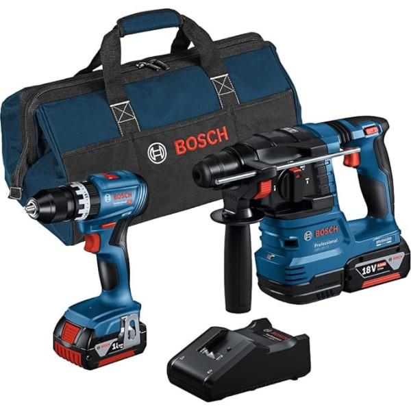 Bosch profesionālais 18 V sistēmas kombinētais komplekts: 18V-45 + Bohrhammer GBH 18V-22 (inkl. 2x 4.0Ah Akku, Schnellladegerät GAL 18V-40, Werkzeugtasche).