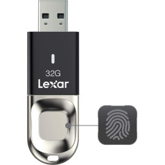 Lexar JumpDrive Fingerprint F35 USB zibatmiņas diskdziņš 32GB USB 3.0, lasīšanas ātrums līdz 150MB/s, paredzēts datoram, klēpjdatoram, ārējai datu, fotoattēlu un video uzglabāšanai (nesaderīgs ar Mac OS) (LJDF35-32GBEU), melns