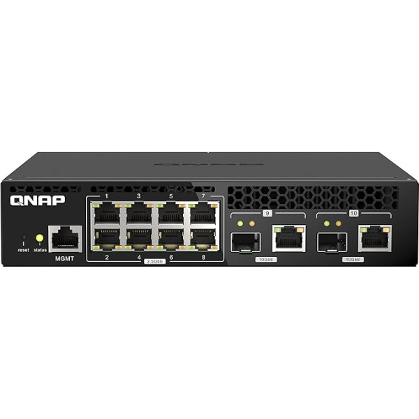 Qnap QSW-M2108R-2C, 8 pieslēgvietu 2,5 Gb/s, 2 pieslēgvietu 10 Gb/s SFP+/ NBASE-T Combo, tīmekļa pārvaldāms komutators, statīva konstrukcija, jauns statīva montāžas komplekts