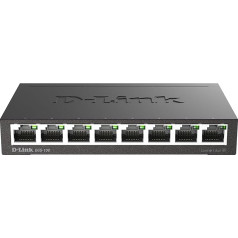 D-Link DGS-108 8-Port Layer2 Gigabit Switch (līdz 2000 Mbit/s datu pārraides ātrums uz portu, nebloķējoša arhitektūra, bez ventilatora, metāla korpuss), melns