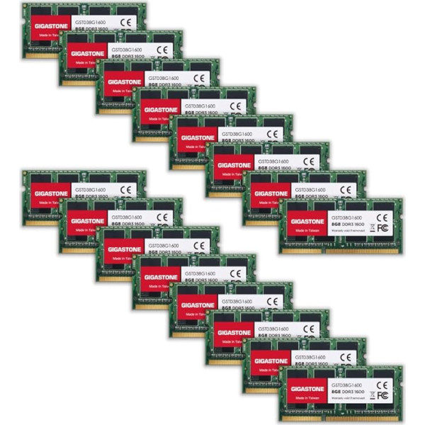 DDR3 RAM: GIGASTONE 128GB komplekts (16x8GB) DDR3/DDR3L 1600MHz (1333MHz) PC3-12800 (PC3-10600) CL11 1.35V/1.5V 2Rx8 SODIMM 204 Pin Non-ECC Unbuffered Notebook er moduļu atjaunināšana