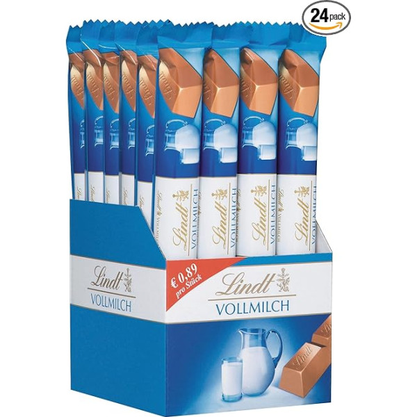 Lindt Chocolate LINDOR pilnpiena šokolādes nūjiņas | 24 x 40 g šokolādes batoniņi | Mīksts kūstošs Alpu piena šokolādes šokolāde | Šokolādes dāvana | Lielos iepakojumos