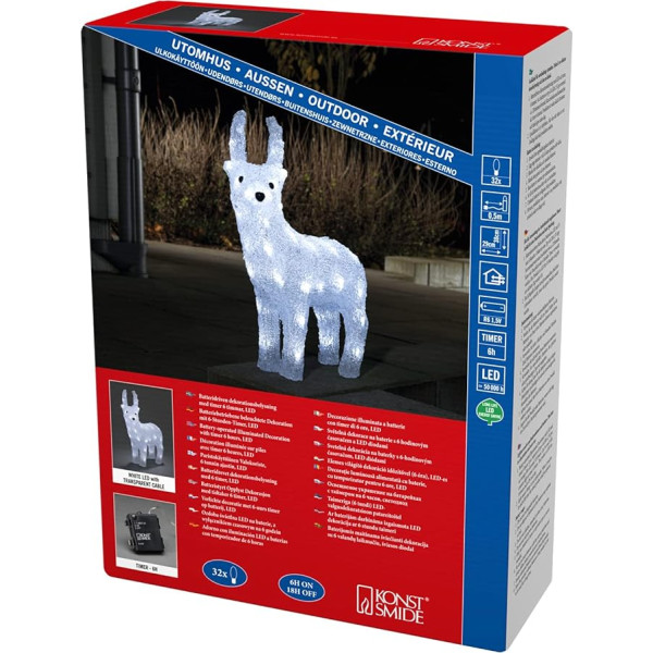 Konstsmide LED Acryl Rentier 6h Timer, 32 kalt weiße Dioden, batteriebetrieben, Außen, transparentes Kabel - 6139-203, Reindeer