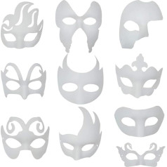 Ritte Balta maska, 10 masku komplekts, 10 maskas, nekrāsotas Masku maskas DIY maskas Masku balle ballīšu maskas Anonīmās maskas krāsošanai bērniem bērniem sievietēm vīriešiem