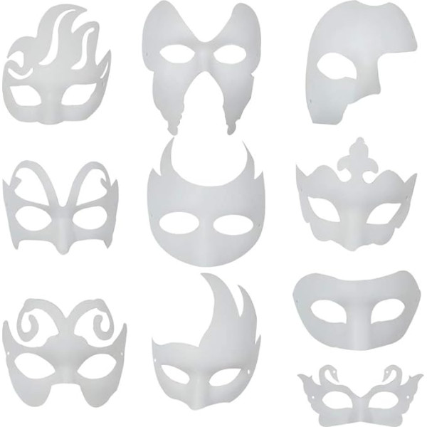 Ritte Balta maska, 10 masku komplekts, 10 maskas, nekrāsotas Masku maskas DIY maskas Masku balle ballīšu maskas Anonīmās maskas krāsošanai bērniem bērniem sievietēm vīriešiem