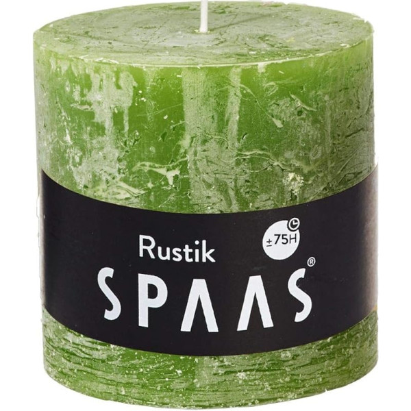 Spaas Rustic Pillar Candle Hours-Olive Green Rustic Pillar Candle 100/100mm, ±75 Hours, bez aromāta, olīveļļas zaļa, parafīna vasks, D x H 100mm, 678