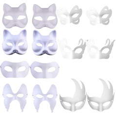 FBDSUFH 14 maskarādes pusmaskas, baltas maskas, baltas papīra maskas, DIY baltas papīra maskas, krāsošanas maskas, ballei, karnevālam, Cosplay, operai