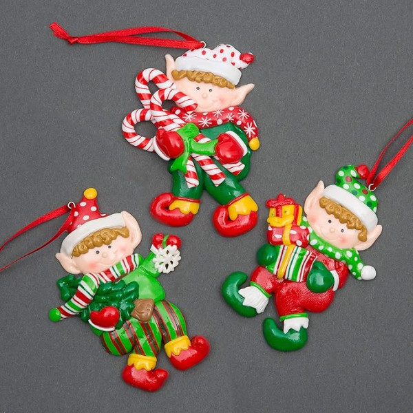 SHATCHI Hanging Decoration Elf Holding Gifts Candy Ziemassvētku eglīte Sienas mājas dekori rotājumi Multicolor Set of 3