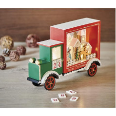 EMOS Leuchtender Laster Adventskalender, Holz LKW mit LED-Beleuchtung und Dekoration, warmweiß, Weihnachtsdekoration für den Innenbereich IP20, batteriebetrieben (2x AA), 6/18h Timer, 20x30,5 cm