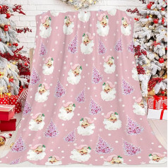 JOOCAR Pink Christmas Throw Blanket Santa Merry Christmas Happy New Year Blanket Mīksta, mīksta, viegla flaneļa plīša sega gultai, dīvānam, viesistabai, dīvāna krēslam 127 x 152 cm