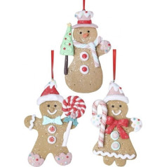 Regency International Ziemassvētku konfektes Piparkūkas Ziemassvētku eglīte Lollipop Candy Cane Ornaments Asst of 3