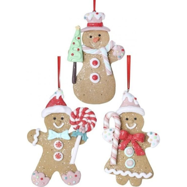 Regency International Ziemassvētku konfektes Piparkūkas Ziemassvētku eglīte Lollipop Candy Cane Ornaments Asst of 3