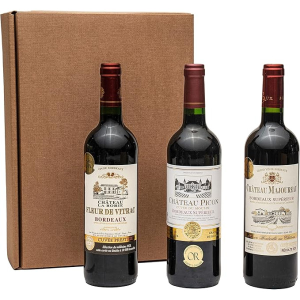 Geschenkset Bordeaux | 3 hochwertige französische Rotweine aus Bordeaux mit Goldmedaillen-Prämierung trocken