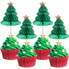 Xsstarmi 30 Ziemassvētku eglīte Cupcake Toppers 3D Ziemassvētku eglīte Cupcake Picks apdare Merry Ziemassvētku tēma Happy New Year Holiday Birthday Party Cake Dekorācijas piederumi