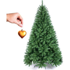 Bakaji Weihnachtsbaum 210 cm Goldherz umweltfreundlich und schwer entflammbar, mit Kreuzfuß aus Eisen, klappbar, 975 Zweige, Farbe Grün