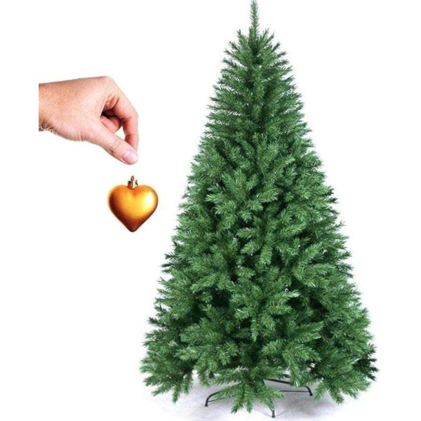 Bakaji Weihnachtsbaum 210 cm Goldherz umweltfreundlich und schwer entflammbar, mit Kreuzfuß aus Eisen, klappbar, 975 Zweige, Farbe Grün