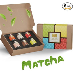 Tējas Uniqo Matcha pulvera tējas degustācijas komplekts - 6 Matcha šķirnes, kas ideāli piemērotas dzeršanai, saldējumam, Latte, kokteiļiem, cepšanai vai vārīšanai - japāņu zaļās tējas pulvera dāvanu komplekts, bez mākslīgām krāsvie