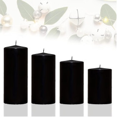 Candelo 4er Set Stumpenkerzen Weihnachten Ambiente Kerzen - Schwarz - 7,5/9/10,5/12cm - Advent Weihnachtsdekoration - Weihnachtskerzen Adventskranz