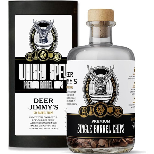 Deer Jimmy's DIY viskija dāvanu komplekts vīriešiem | Whisky Make Your Own Set with Wood Barrel Chips - Scotch Whisky Building Kit | Dāvanas viskija cienītājiem | Degustācijas komplekts (Viskijs) | Dāvana tēvam