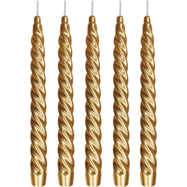 Ebersbacher Kerzenfabrik GmbH Renaissance Taper Candles Twisted Varnished Gold Iepakojumā 5 gab Izmērs Aptuveni 22 x 250 mm Atsevišķi folijā