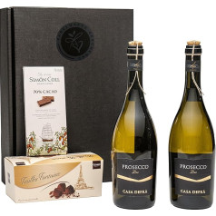 Geschenkset 2 x Prosecco Casa Defra mit Schokoladentrüffeln und dunkler Schokolade