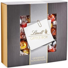 Lindt šokolādes LINDOR Home Office Box | 935 g | Aptuveni 74 bumbiņas ar mīkstu kūstošu pildījumu Šķirnes: Piena, tumšā 60%, baltā, lazdu riekstu, karameļu | Šokolādes dāvanas | Bulk Pack